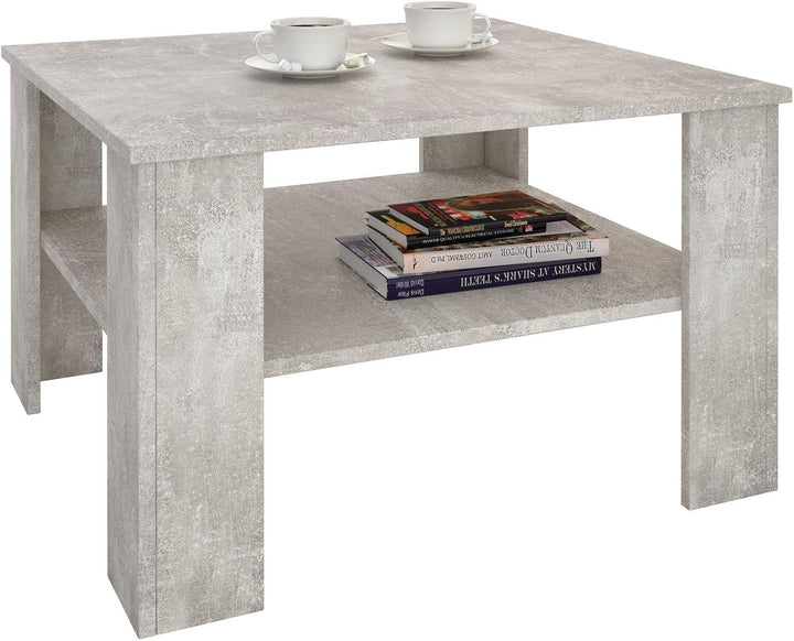 CARO-Möbel Couchtisch Wohnzimmertisch Felice in Beton Optik mit Stauraum, 68x68 cm Betonoptik, Beton
