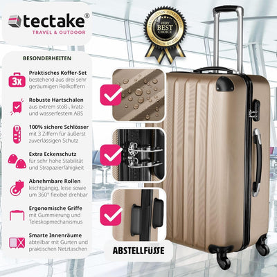 tectake 3 tlg Reisekoffer Set, Hartschalenkoffer Set, Trolley Kofferset, ABS Hartschalen Reisekoffer