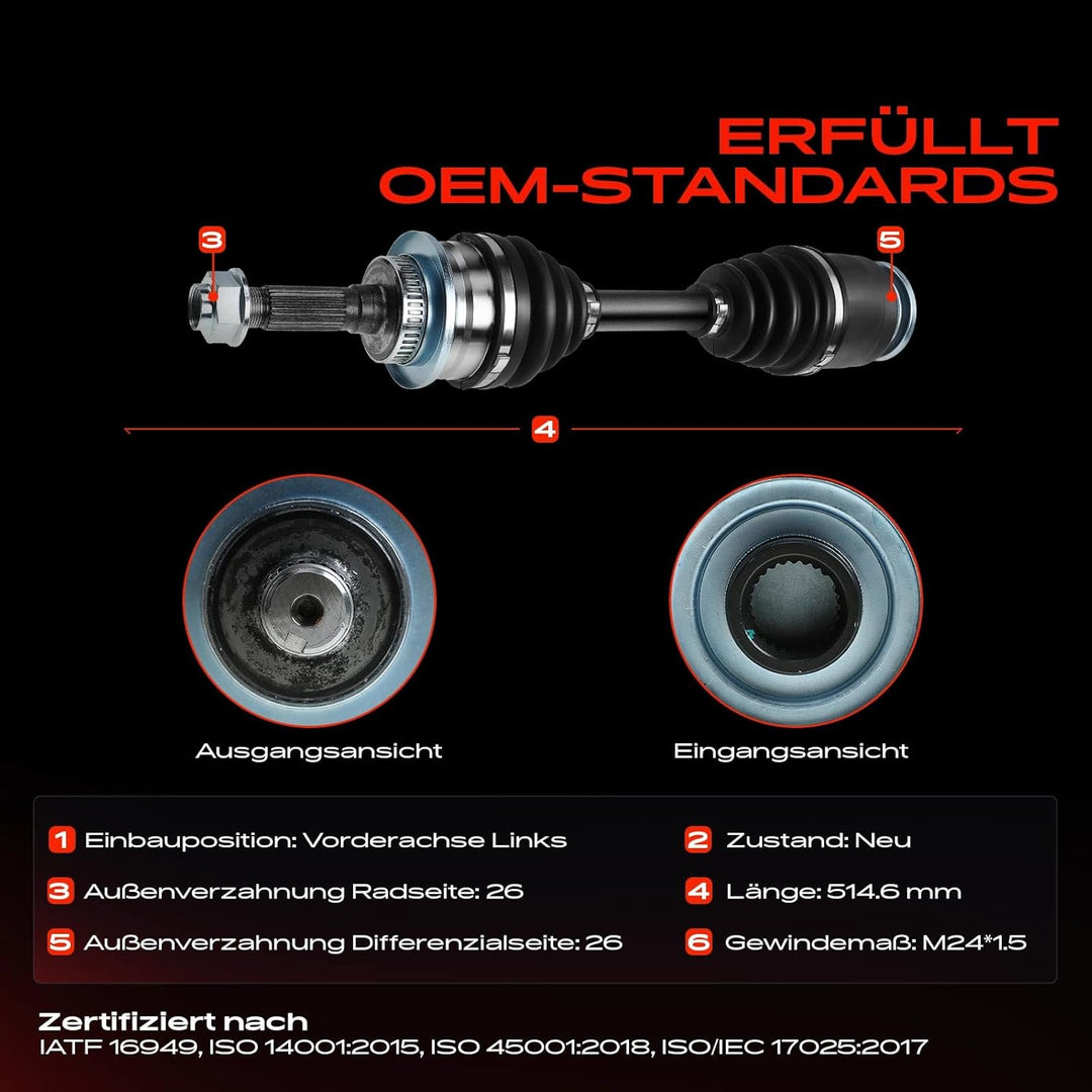 Frankberg Antriebswelle Vorne Links Kompatibel mit Ranger EQ ER R 2.5L 1999-2006 B-Serie UN 2.5L 200
