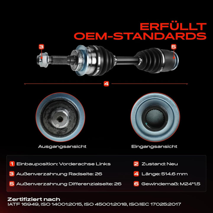 Frankberg Antriebswelle Vorne Links Kompatibel mit Ranger EQ ER R 2.5L 1999-2006 B-Serie UN 2.5L 200