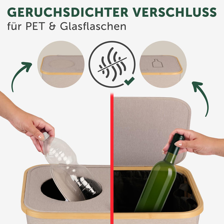 Blumtal Pflandflaschen Sammelbehälter 150L mit 2 Fächern - Bambus Pfandflaschen Organizer mit Flasch