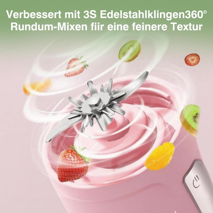 Tragbarer USB-Smoothie-Mixer mit 450ml Glasbecher: Perfekter Mini-Mixer für frische Säfte, Shakes, S