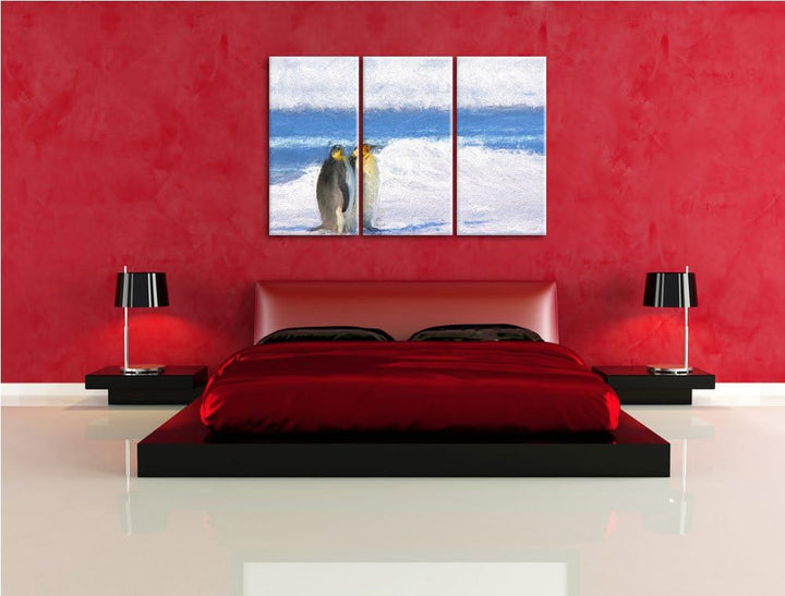 zwei Kaiserpinguine auf Eisscholle NewArt 3-Teiler Leinwandbild 120x80 Bild auf Leinwand, XXL riesig
