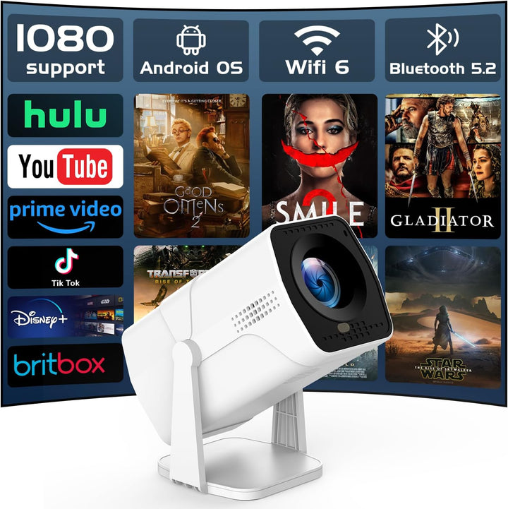 Portable Mini Beamer - Unterstützt 4K 1080P | Auto Trapezkorrektur | 270° Drehung Tragbarer Heimkino