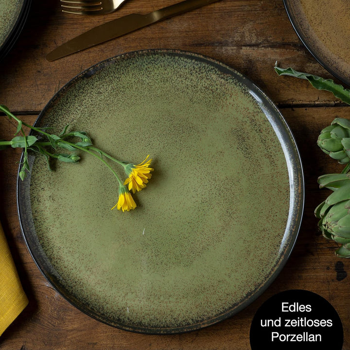 Moritz & Moritz VIDA 6er Dinner Teller Set Gelb-Grün-Rosa - Dinnerteller für 6 Personen - Porzellan