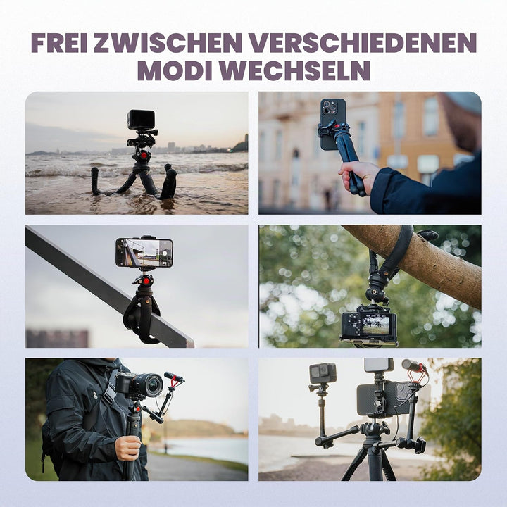 Freewell Vlogpod 3K-Stativ mit Handyhalterung, Kaltschuh-Halterung und 6,35 mm Schraube, kompatibel