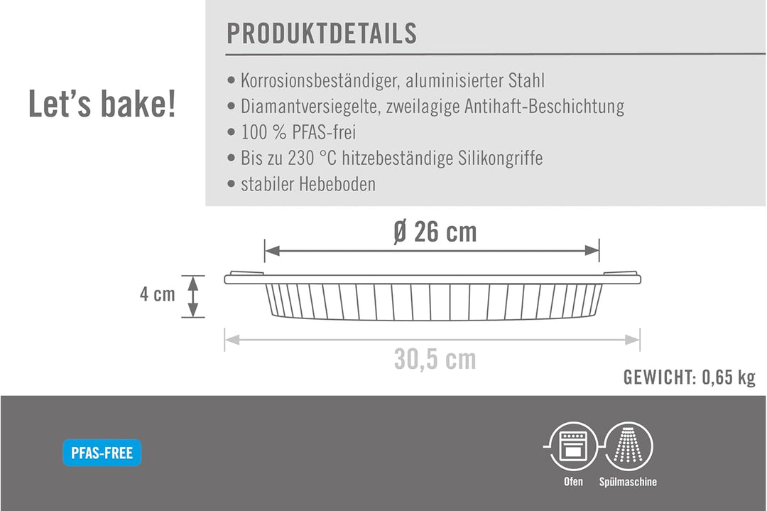 Woll Bakeware Quiche- und Tarteform Ø 26 cm, mit herausnehmbarem Boden und hitzebeständigen Silikong