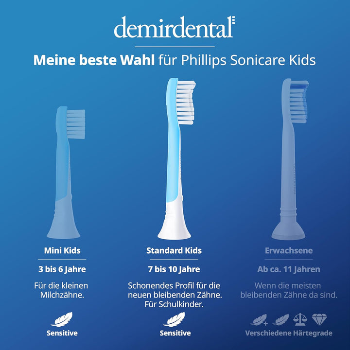 demirdental Kinder Ersatzbürsten passend für Philips Sonicare Kids, Bürstenköpfe ab 7 Jahre, entspri