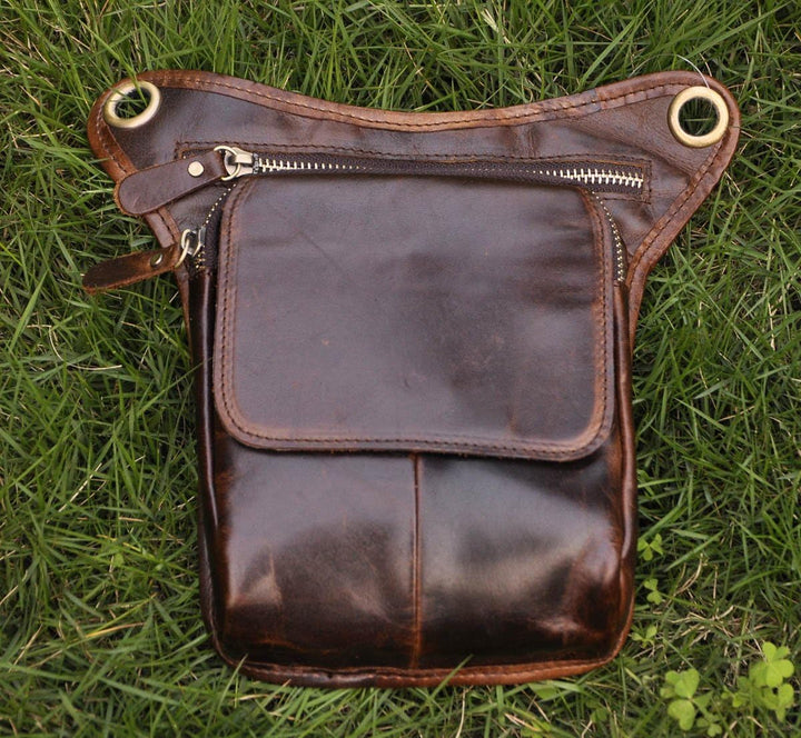 Le'aokuu Herren Echtes Leder Tasche Beinbeutel Beintasche Aussenbeintasche Hüfttasche Drop Leg Thigh