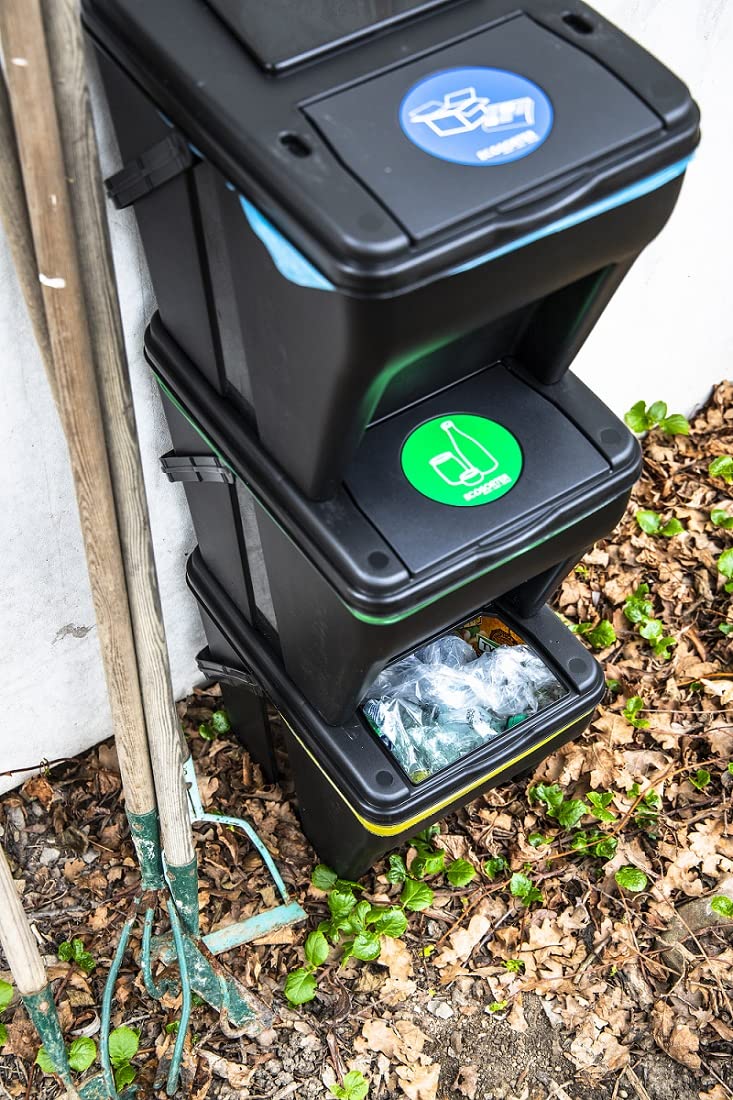 OliveBird Mülleimer 4 Fächer Mülltrennsystem 100L - 4x25L Green Sorter Mülltrenner 5 Aufkleber Farbe