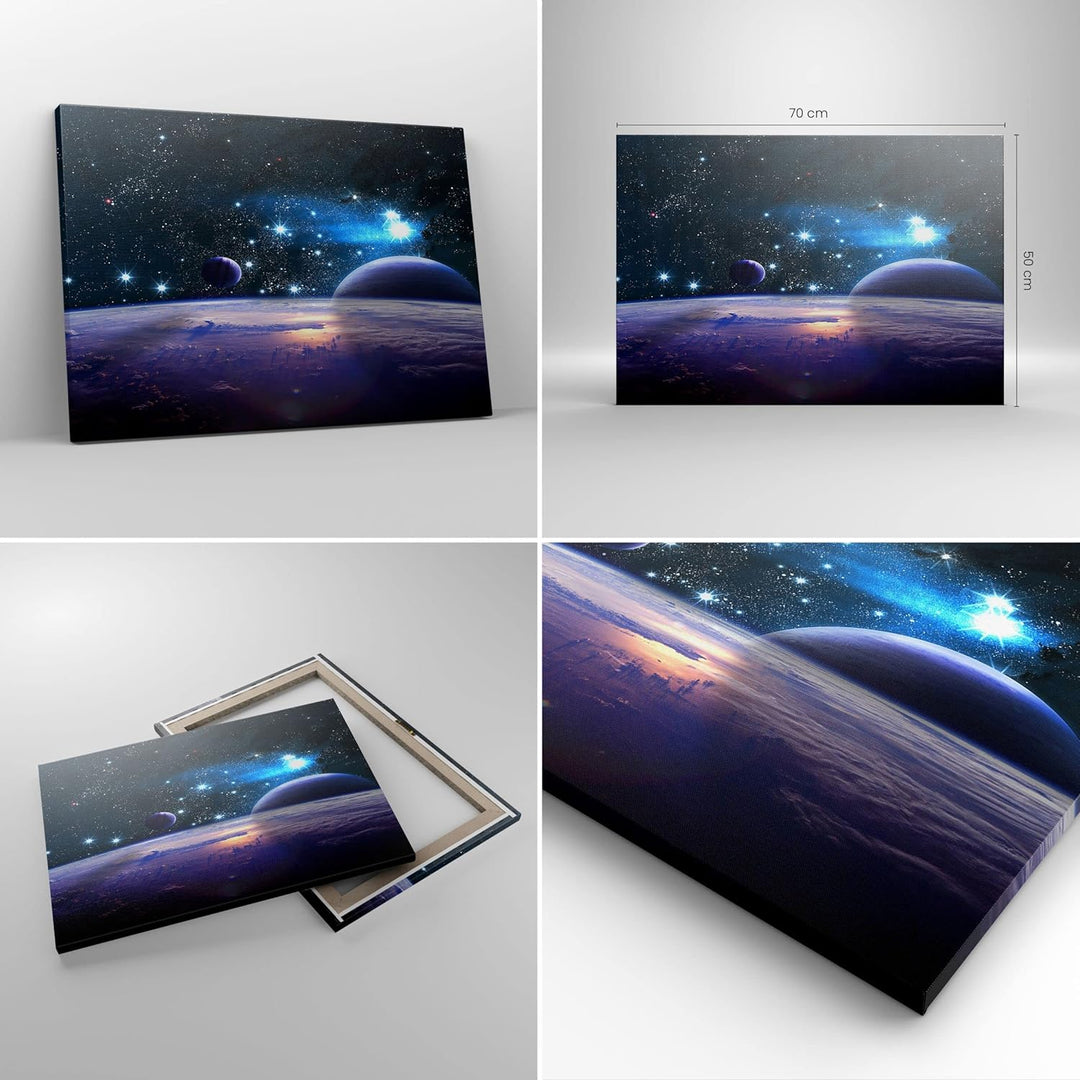 Bilder auf Leinwand Kosmos Planet Leinwandbild mit Rahmen 70x50cm Wandbilder Dekoration Wohnzimmer S