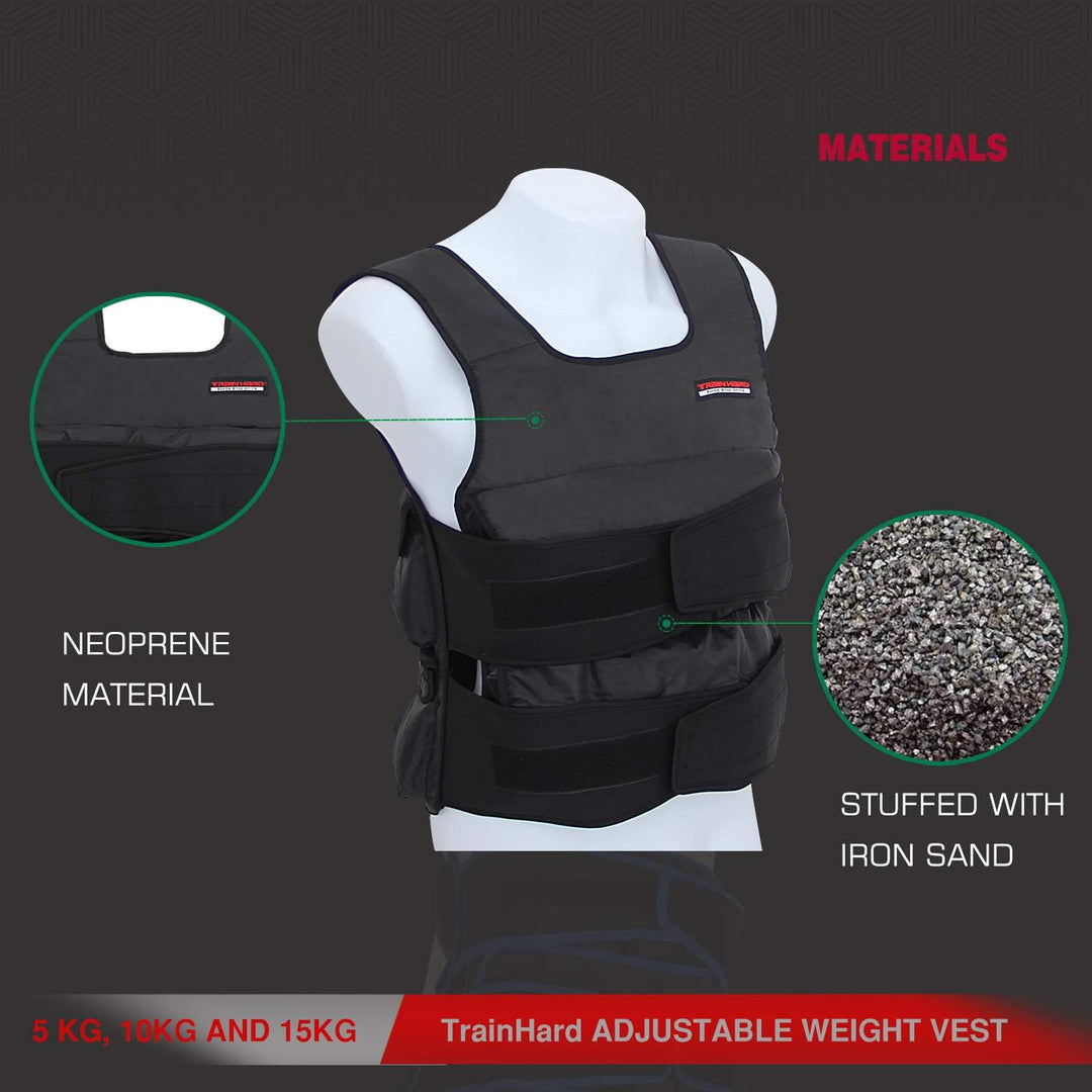 TrainHard 5 kg / 10 kg / 15 kg Verstellbare Gewichtsweste, Trainingsweste für Krafttraining, Laufen,