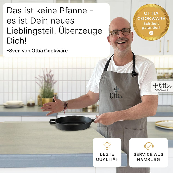 Ottia reine Gusseisenpfanne Induktion 24cm (ungeschliffen), kratzfest, frei von PFOAS und co, inkl e
