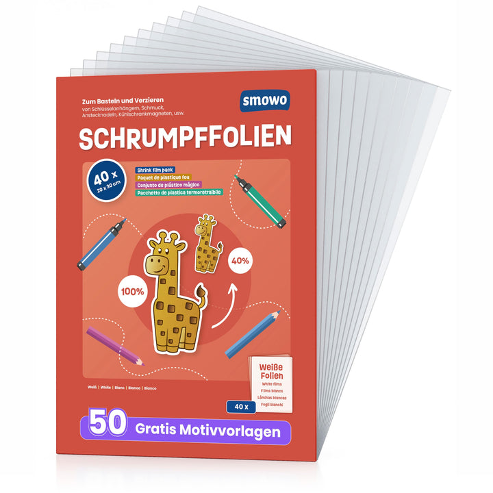 Smowo® 40 Stück Schrumpffolien transparent - schrumpfende Plastikfolien zum basteln - A4 schrumpffol