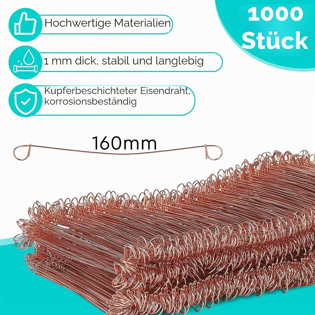 CPROSP Rödeldraht Verkupfertem(1000 Stk) mit Draht Driller, Set aus Betonbindedraht 160mm und Rödelz
