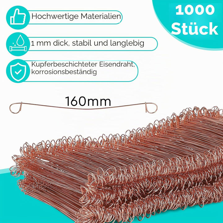 CPROSP Rödeldraht Verkupfertem(1000 Stk) mit Draht Driller, Set aus Betonbindedraht 160mm und Rödelz