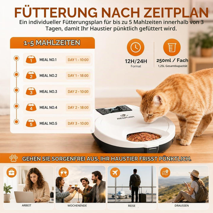 Automatischer Nassfutterautomat für Katzen mit Halbleiterkühlung und Edelstahlnapf