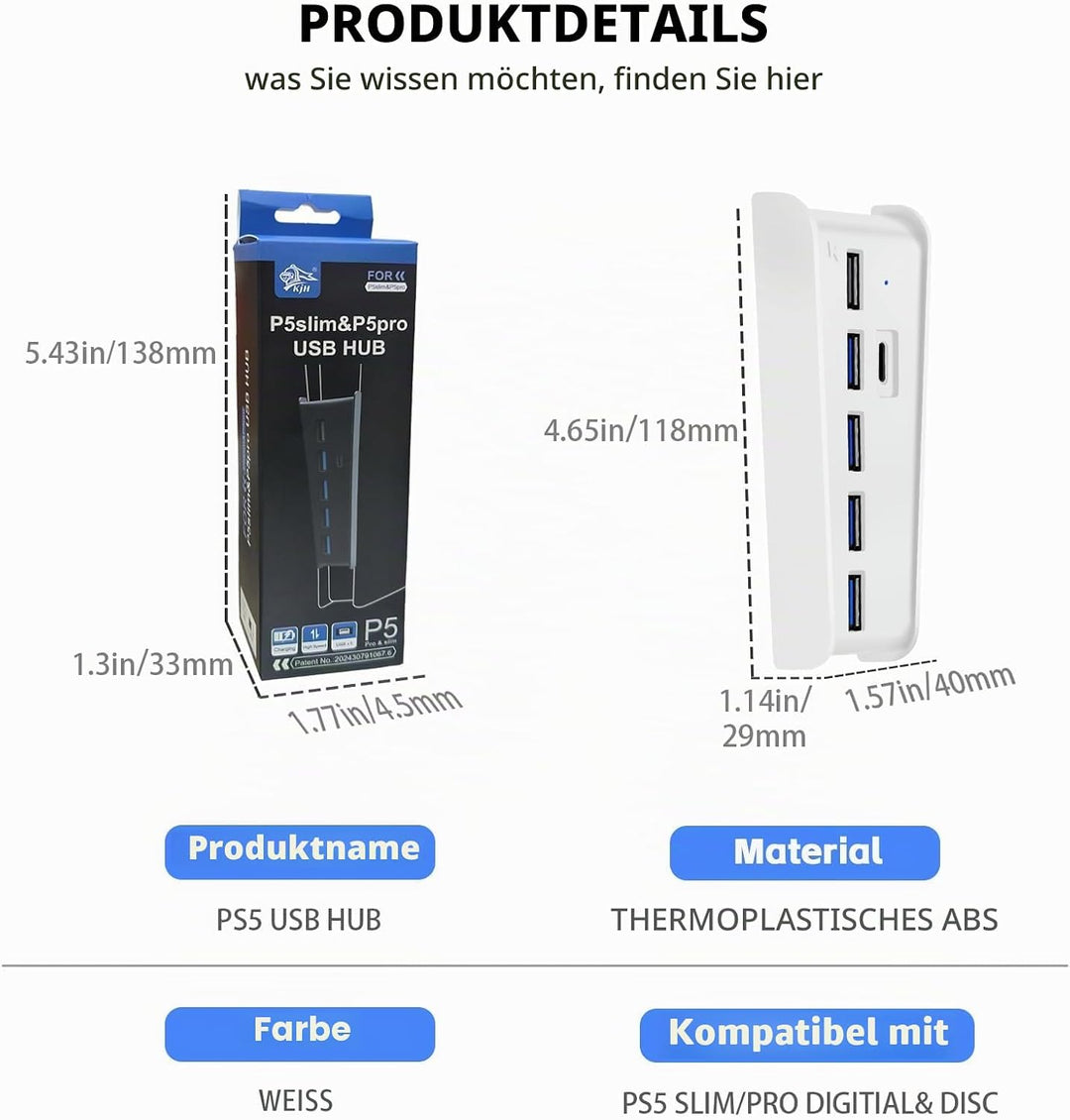 6 Ports USB Hub für PS5 Pro Konsole, High-Speed Expander Hub Splitter Erweiterungsadapter mit 4 USB