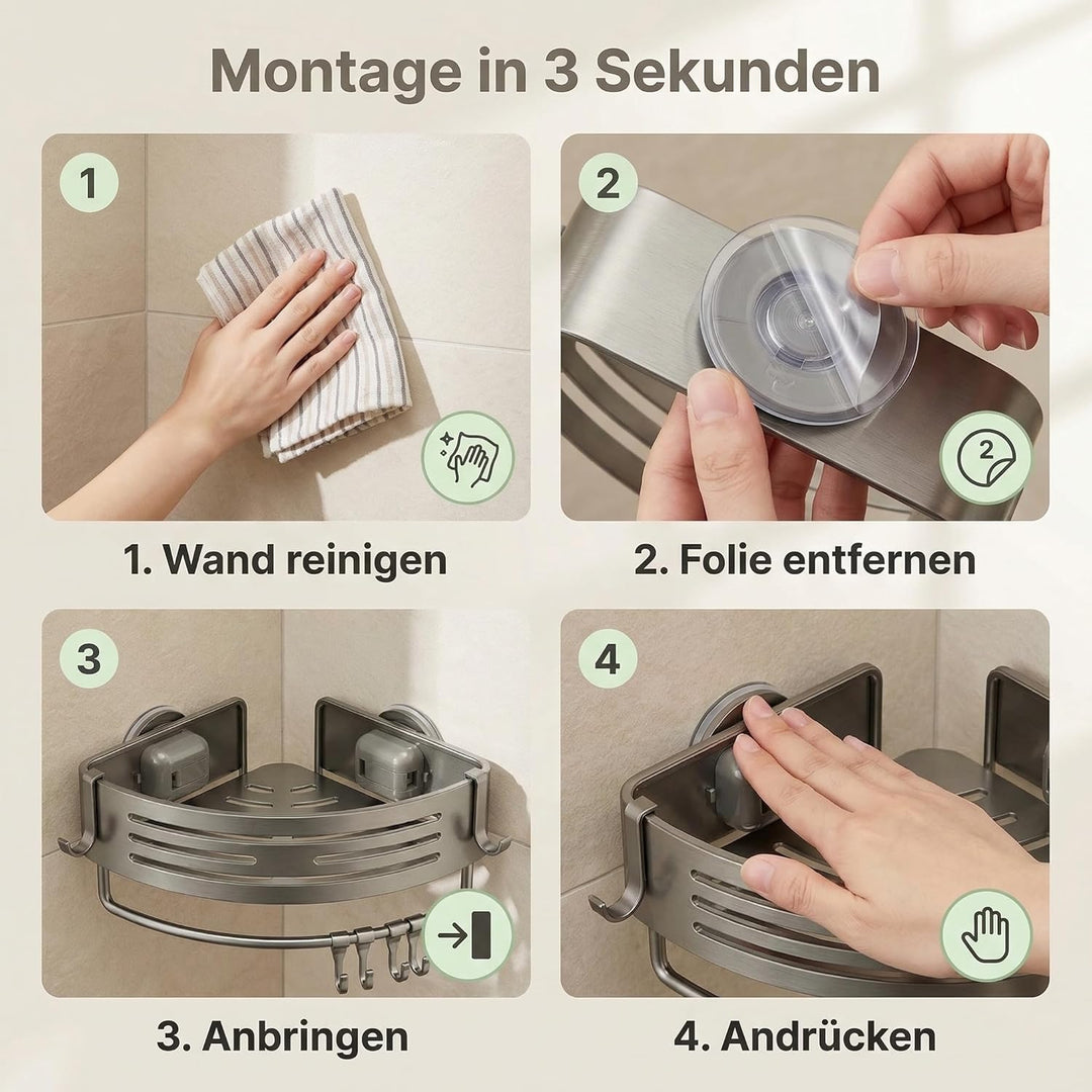 Duschregal Ecke Ohne Bohren, 2er Set Duschablage mit Saugnapf, Aluminium Rostfrei, Eckregal Dusche m
