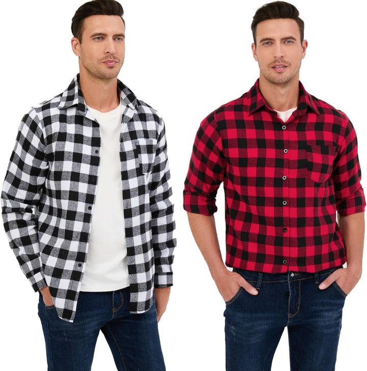Yukiuiny Herren Holzfällerhemd 100% Baumwolle Langarm Kariertes Hemd Casual Button Down Flanell Frei