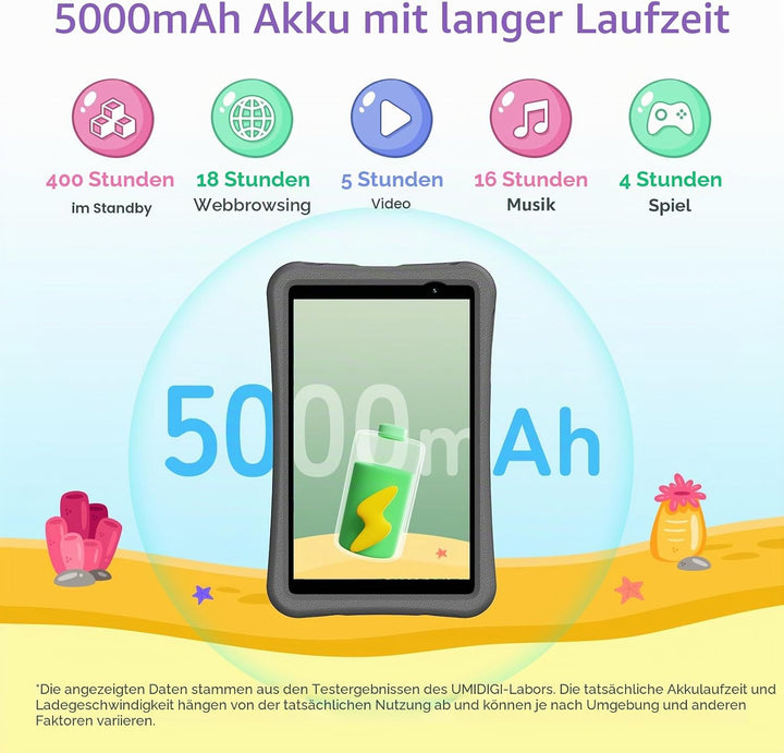 UMIDIGI G1 Tab Mini Kids Tablet, Kinder-Tablet 8 Zoll Android 14, WiFi 6, 7(3+4) GB + 32 GB/TF 1TB,