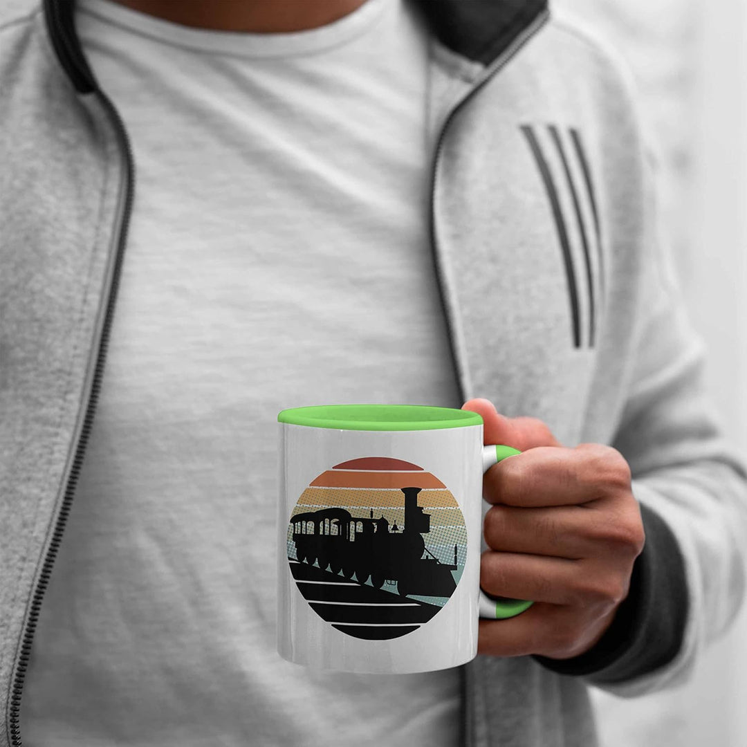 Trendation - Lustige Eisenbahn Tasse für Eisenbahner Geschenk Vintage Grafik (Grün), Grün