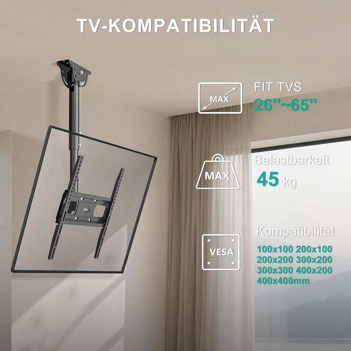 WALI TV-Deckenhalterung, voll beweglich, verstellbare TV-Halterung, passend für die meisten LED-, LC