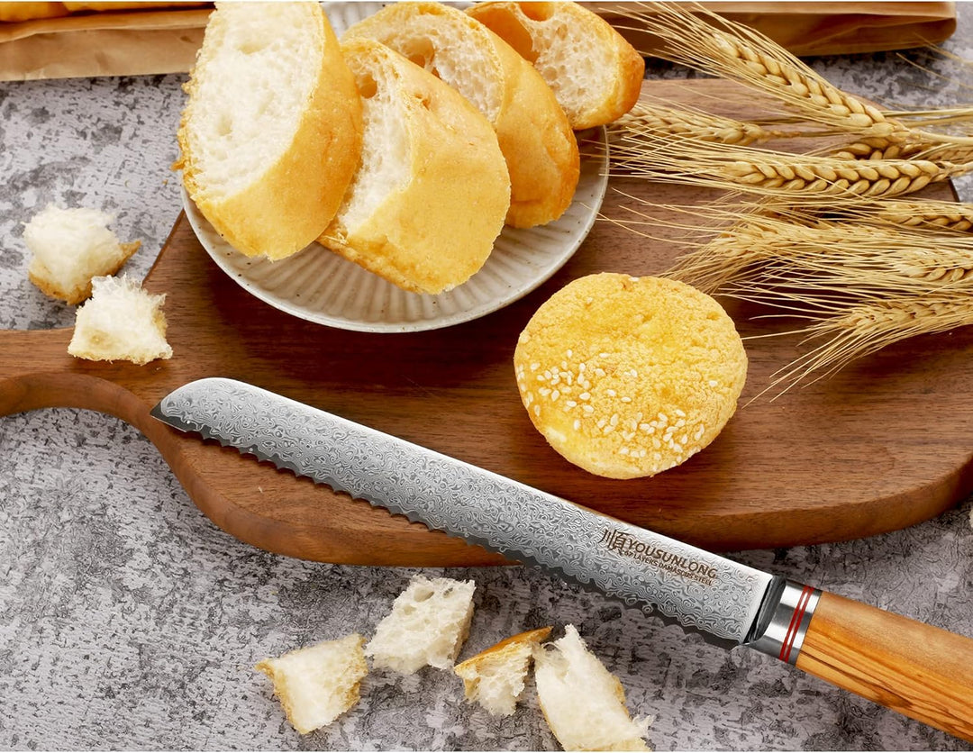 YOUSUNLONG Gezahntes Brotmesser 20,32 cm (67 Zoll) 67-lagiges Damaskus-Edelstahlmesser mit hohem Koh