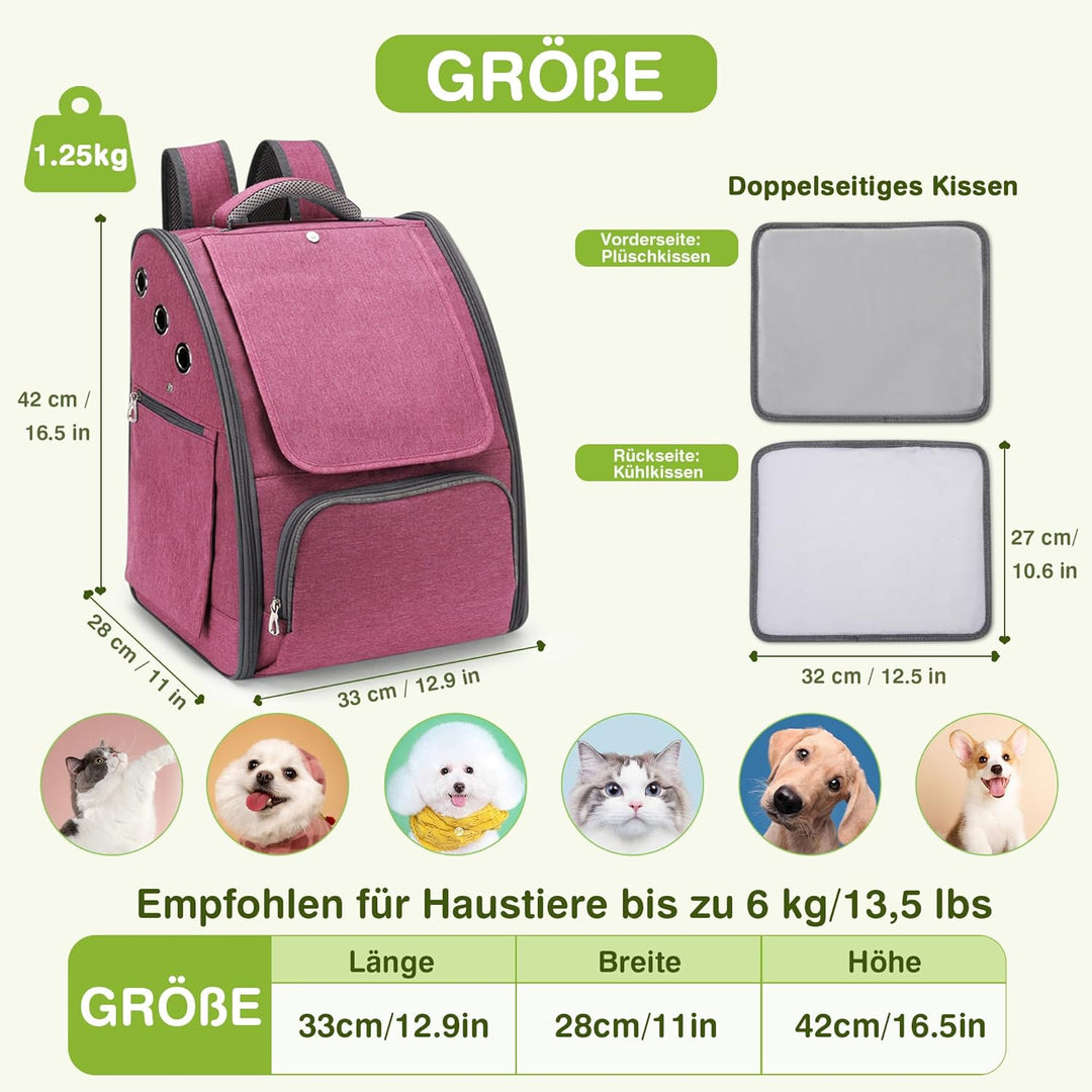 ALLSOPETS Katzenrucksack, Faltbarer Atmungsaktiver Hunderucksack mit Sonnenschutz für Klein Hunde un