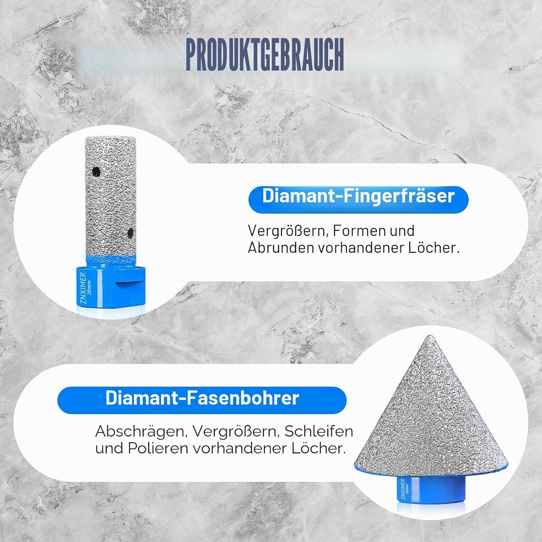 Diamant Fliesenbohrer Set - 12 Teilig 6/6/8/10/25/35/50/68/110mm Diamantbohrer mit 20mm und 50mm Fin