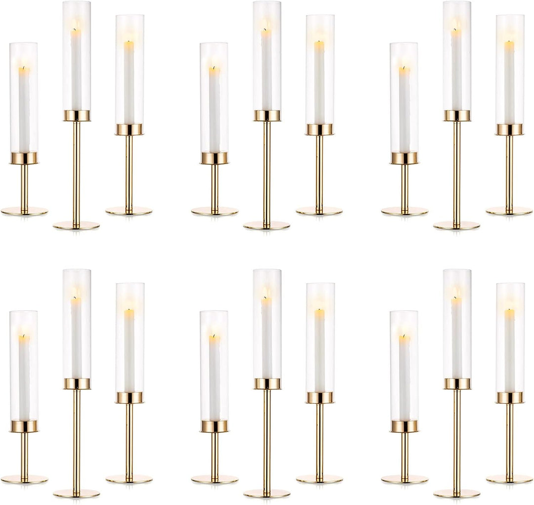 Nuptio Glaszylinder Kerzenständer Metall Gold - 18 Stücke Kegel Kerzenhalter Stabkerze Pack ür Kerze