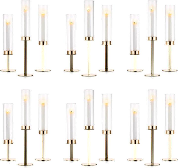 Nuptio Glaszylinder Kerzenständer Metall Gold - 18 Stücke Kegel Kerzenhalter Stabkerze Pack ür Kerze