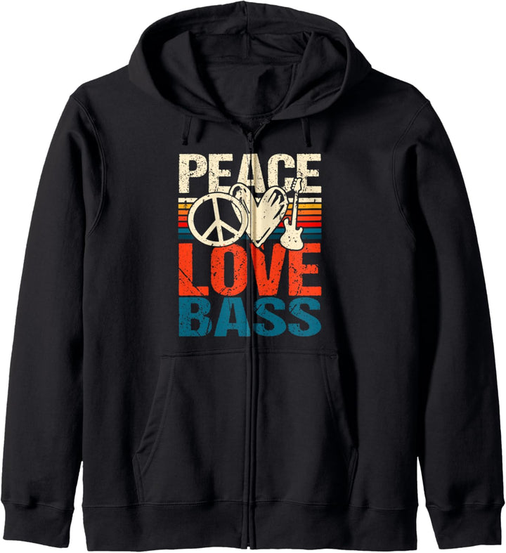 Retro Peace, Love, Bass, Bassist, Gitarristen Sprüche Motiv Kapuzenjacke