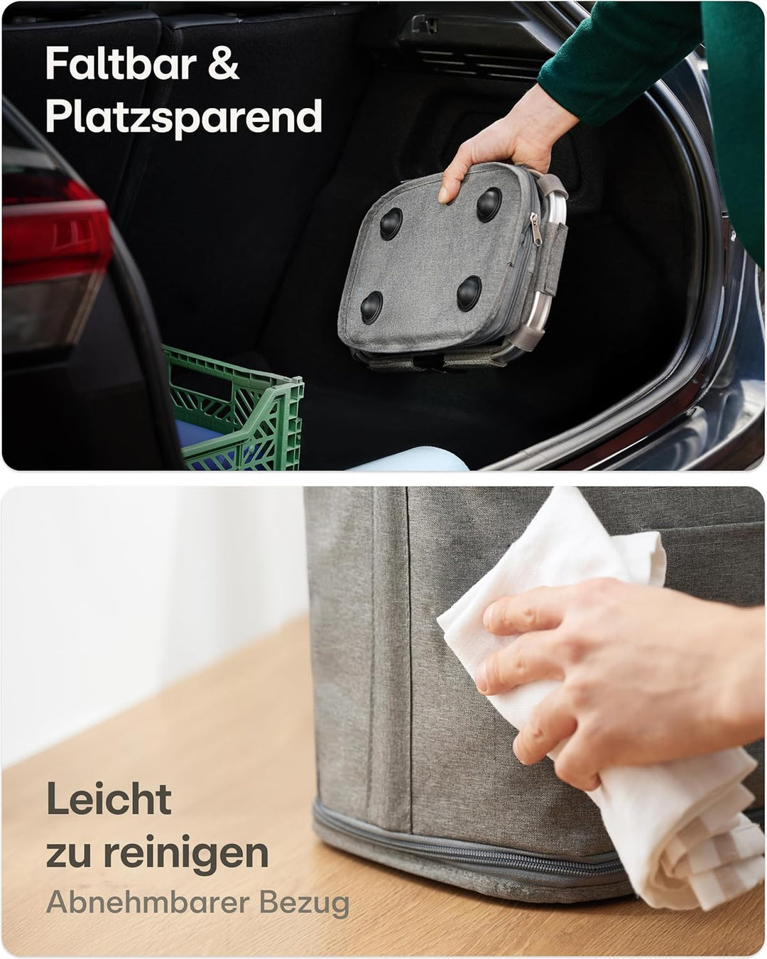 Praknu Einkaufskorb Faltbar Klein – 2 in 1 Erweiterbar 15L auf 25L – Abnehmbarer & Waschbarer Bezug