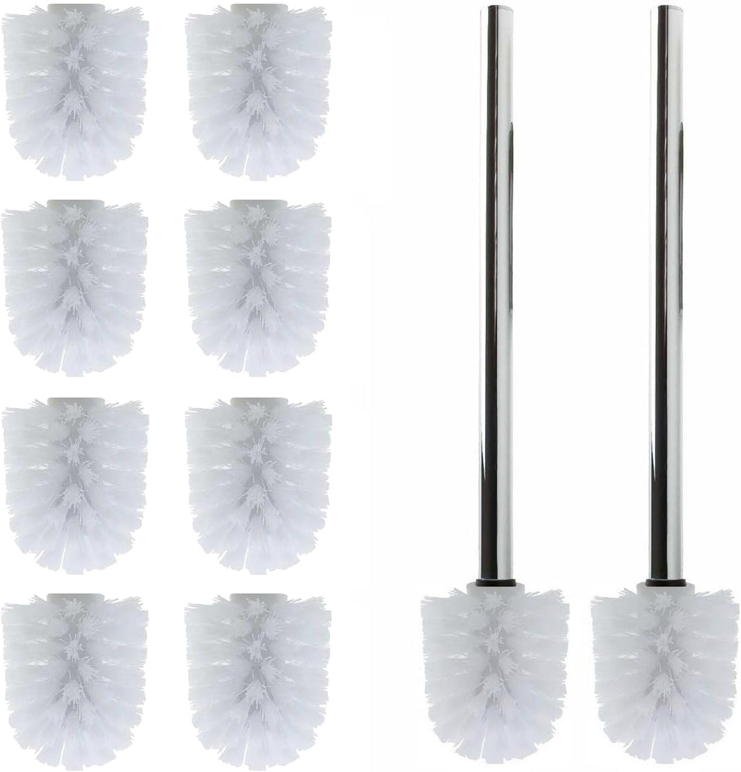 Daloual - 10 x Ersatz WC-Bürstenkopf Weiss Ø ca. 6,5 cm + 2 x Edelstahl-Griff 26,5 cm - Toiletten-Bü