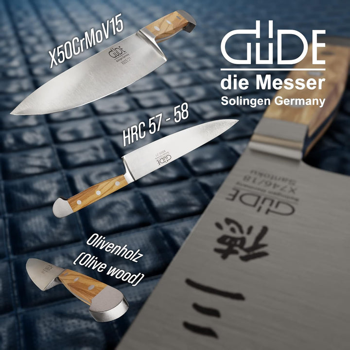 GÜDE Solingen - Kochmesser geschmiedet, 21 cm, Olivenholz, ALPHA OLIVE, Küchenmesser, Doppelkropf, H