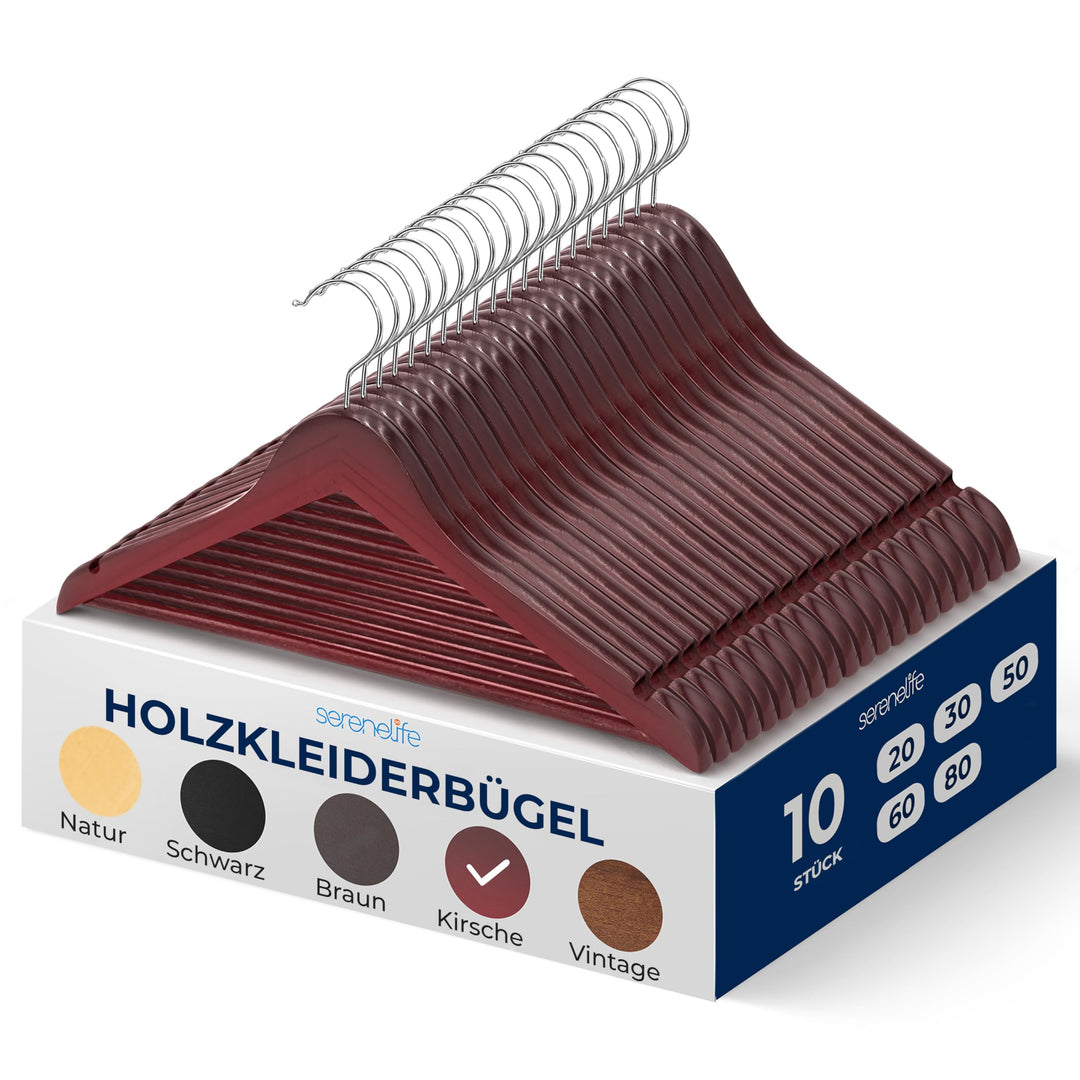 SereneLife Platzsparende Kleiderbügel Holz, Bügel für die Garderobe Holz, rutschfest und Stabil bis