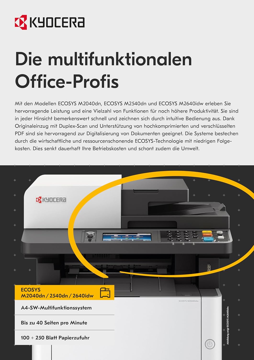 Kyocera Ecosys MA4000fx Multifunktionsdrucker Schwarz Weiss. 40 Seiten pro Minute. Drucker Scanner K