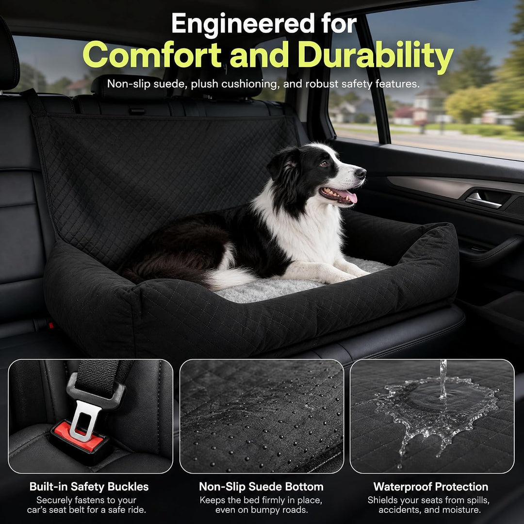 Hunde Autositz für Grosse Hunde Hundesitz Auto Rückbank 90x56x48cm mit Sicherheitsgurten Waschbarer