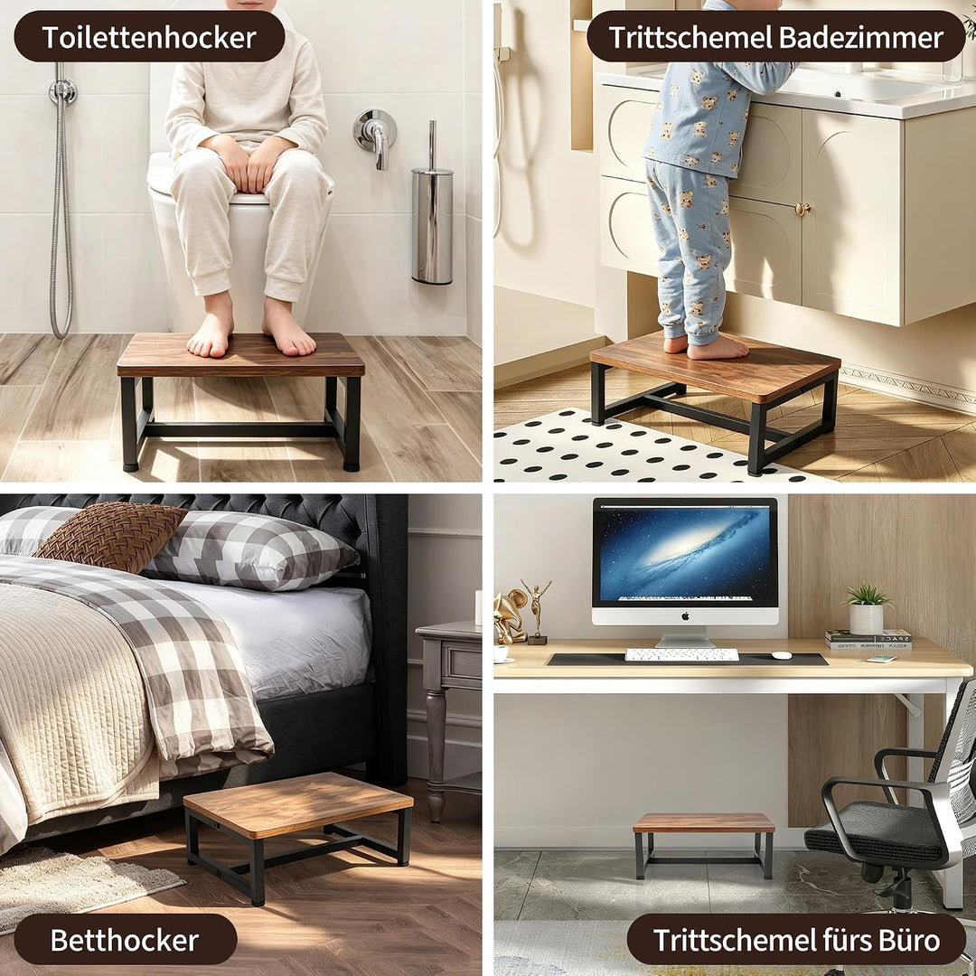 rloao Tritthocker Erwachsene Holz, 40x30x15cm Metallrahmen Holztritt Massiv | Trittschemel Erwachsen