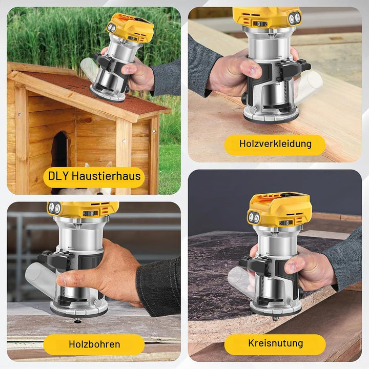 Akku Oberfräse kompatibel mit Dewalt DCB 18V-20V Akku, 800W Oberfräse Trimmer Einhandfräse, Bürstenl