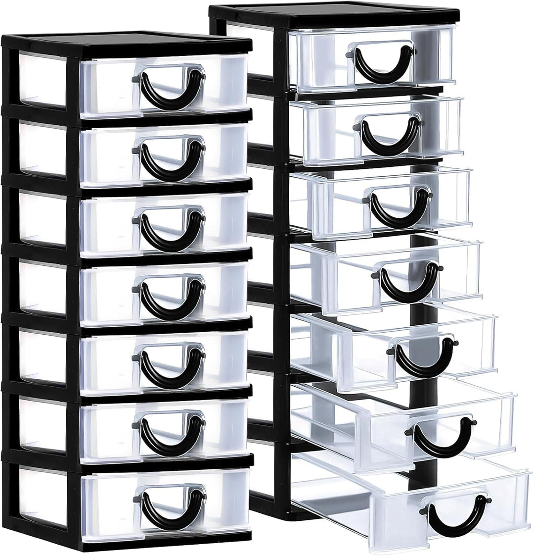 2 Stück Schubladenorganizer aus Kunststoff mit 7 Schubladen, Kleine Aufbewahrungsboxen für Bastelbed