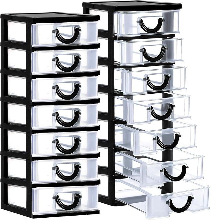 2 Stück Schubladenorganizer aus Kunststoff mit 7 Schubladen, Kleine Aufbewahrungsboxen für Bastelbed