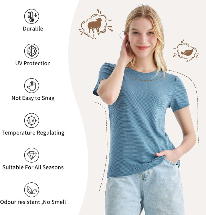 Merino Protect 100% Merino Wolle Shirt Damen Kurzarm Rundhals Wolle Unterhemd Geruchsresistenz Funkt