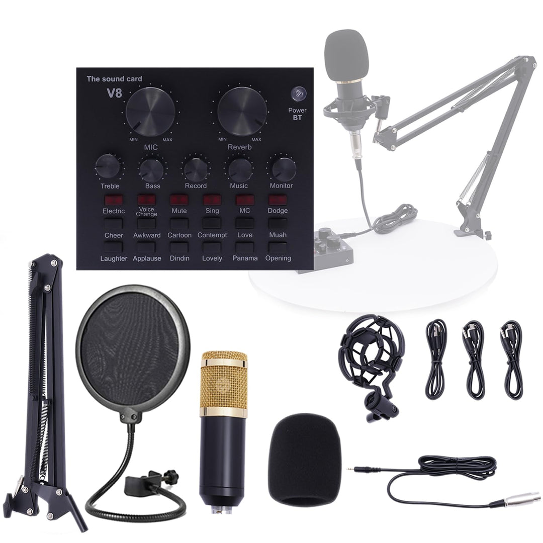 Podcast Mikrofon Set Audio Mixer Set mit Live Soundkarte & Kondensatormikrofon Audiomixer für Live S