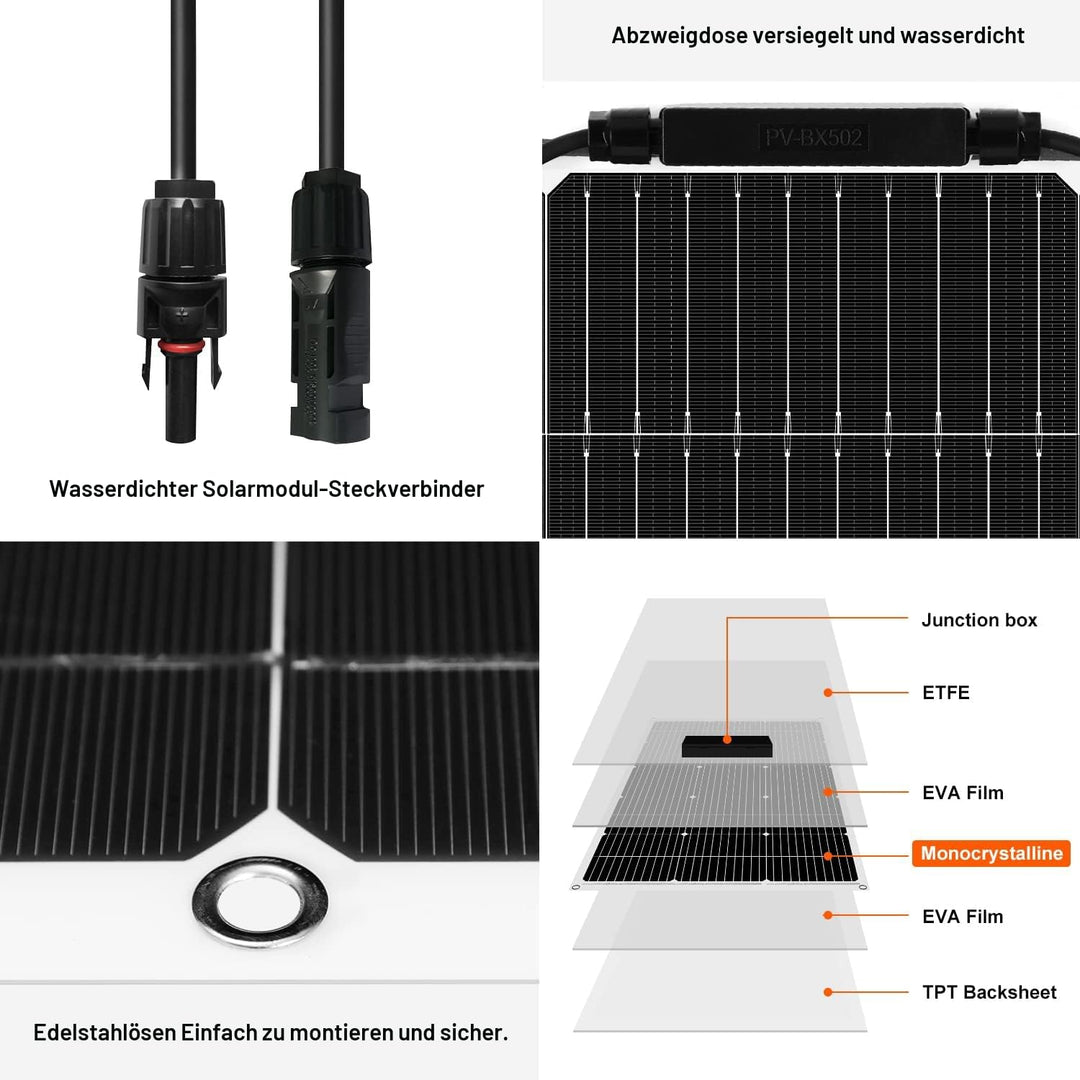 DOKIO 2 * 100W Solarpanel flexibel Mono 200W 12V - Solarmodul ideal für Wohnmobil, Camping,