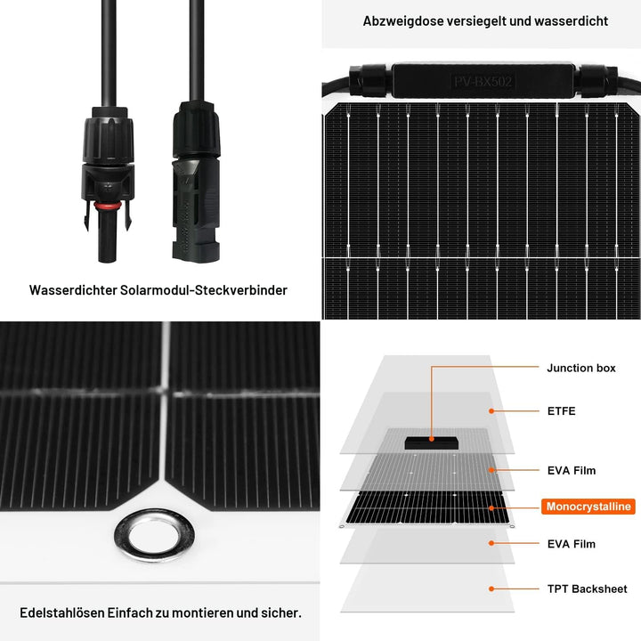 DOKIO 2 * 100W Solarpanel flexibel Mono 200W 12V - Solarmodul ideal für Wohnmobil, Camping,