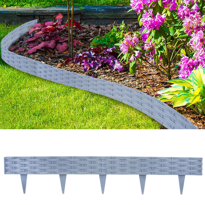 Aufun 10m Rattan Rasenkante Beeteinfassung Kunststoff mit 10 Elemente á 100 cm, Rattan-Optik Design