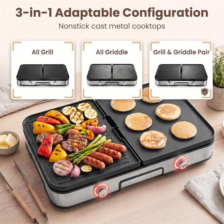 LIFEZEAL Elektrogrill, Tischgrill elektrisch 2000 W, Elektrischer Plattengrill Indoor mit 2 wendbare