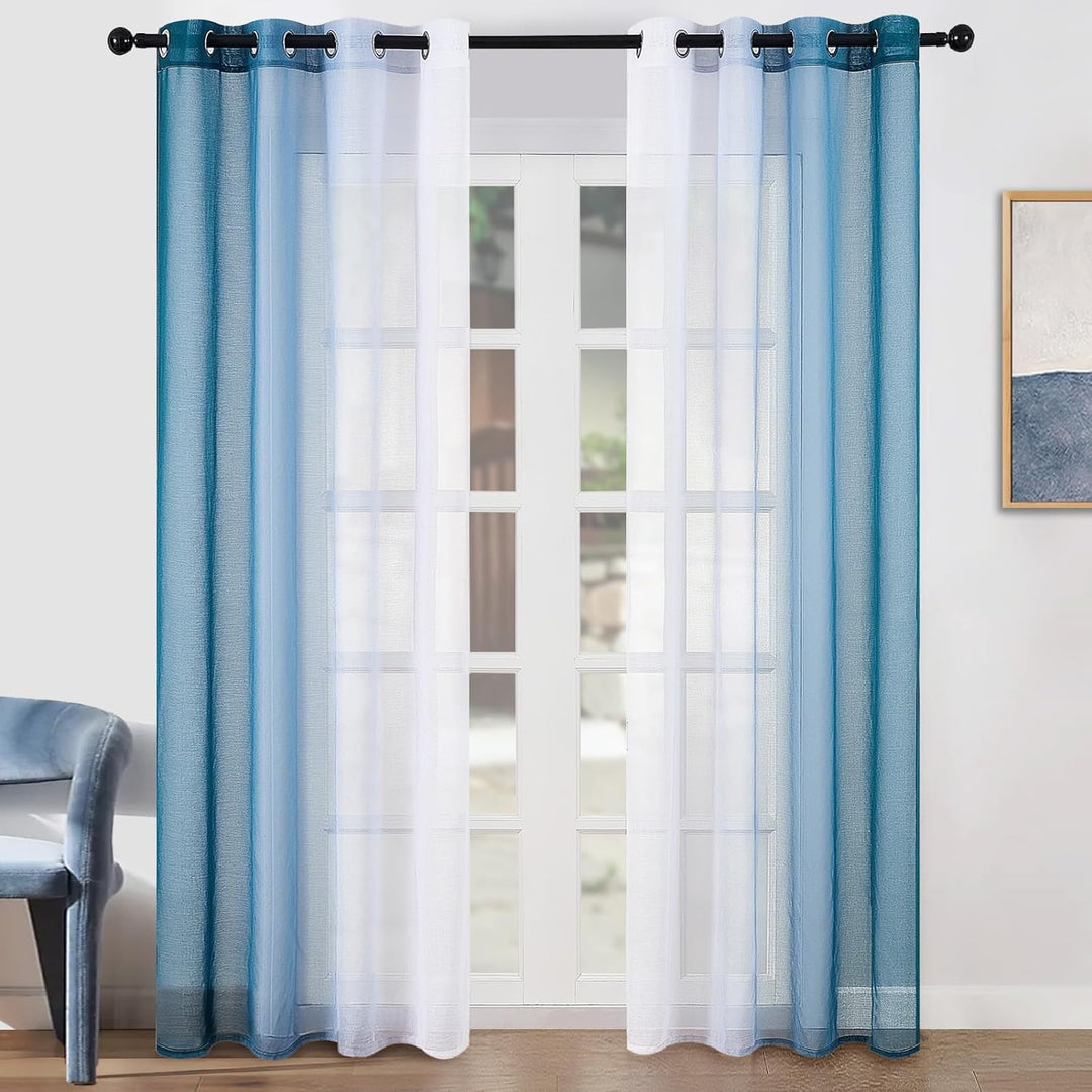 Topfinel Gardinen Türkis Farbverlauf Vorhänge Fenster Vorhang Transparent mit Ösen Ösenvorhang 2er S